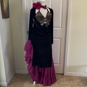 Black Stretch Velvet Ghawazee Tunic with Open Bodice